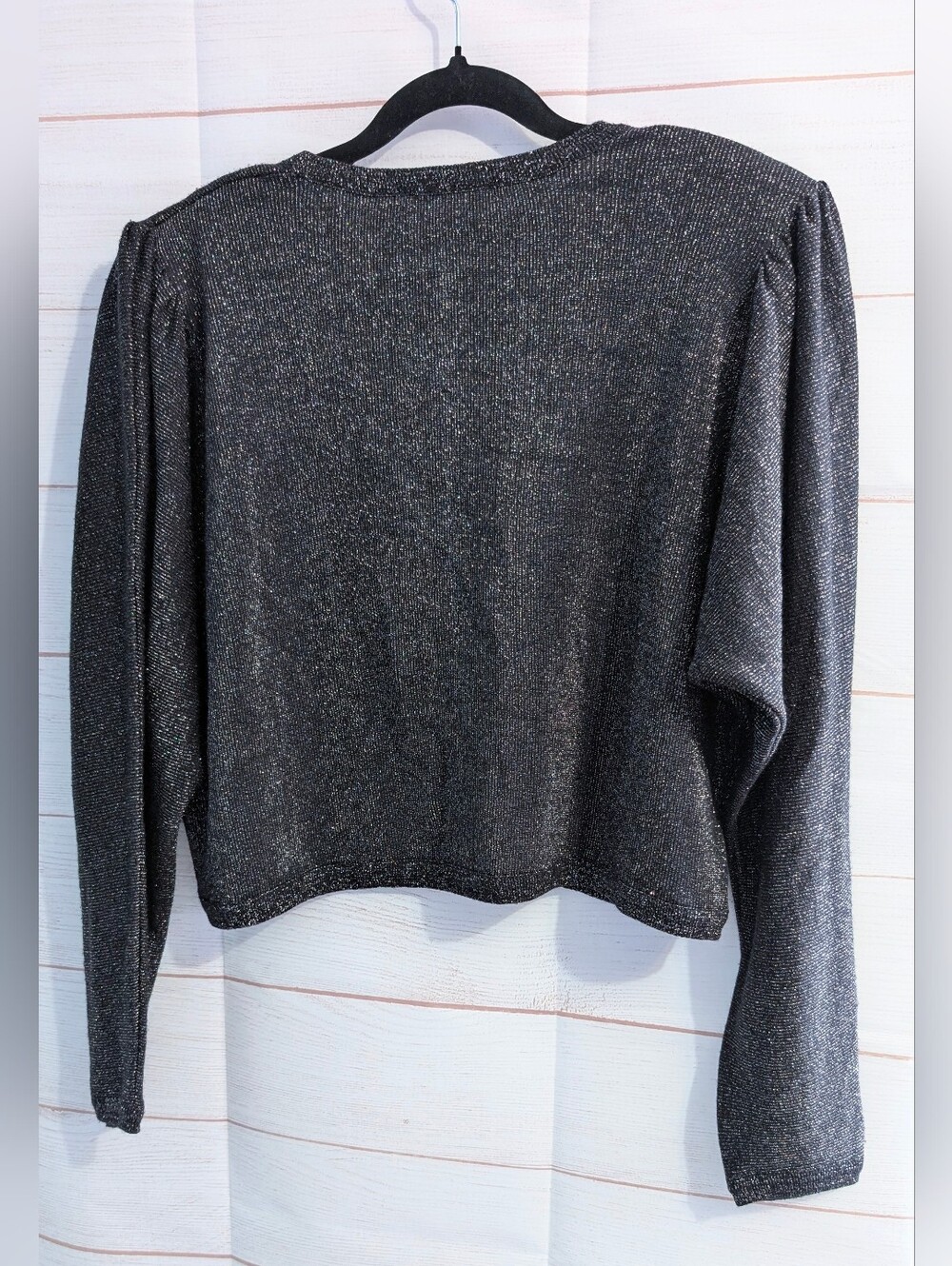 Vintage Holiday KnitwearSparkle Open-Front Black Cropped Sweater Cardigan Bolero - Picture 8 of 9